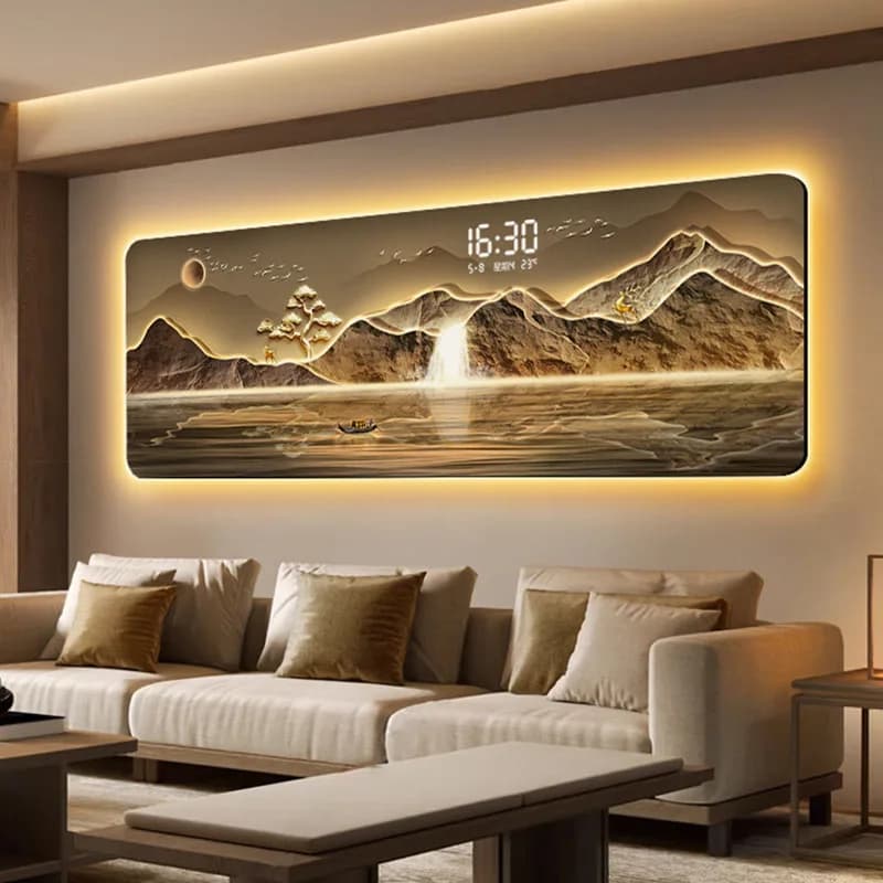 Wall Art Living Room Clock Wall Aesthetic With lamp Silent Fashion Wall Watch Xenomorph Mural Reloj Pared Interior Decoration