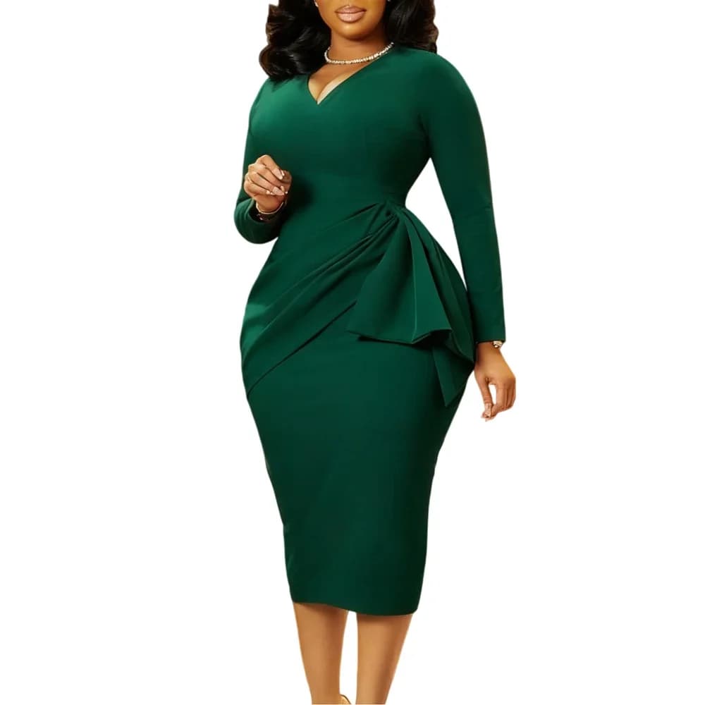 Women's V-Neck Ruched Midi Dress