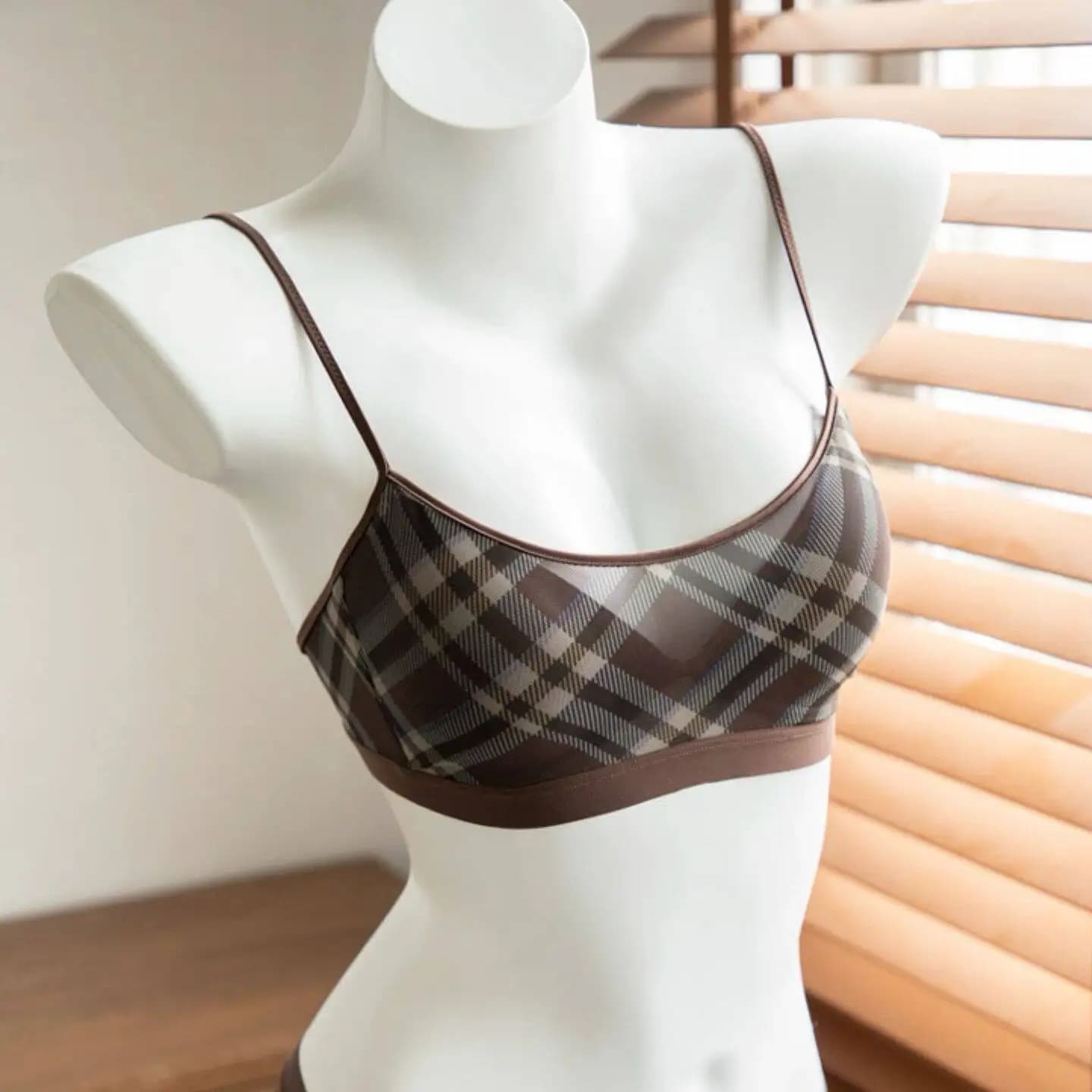 Women's Retro Plaid Push-Up Bra Set