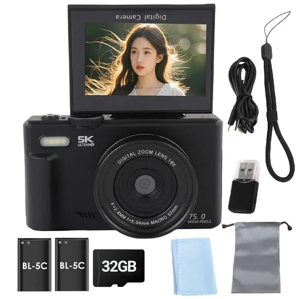75MP 5K Digital Camera with 18X Zoom