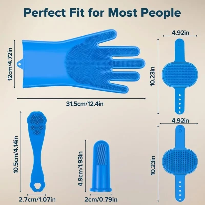 Dog Grooming Kit with Bath Gloves and Brushes