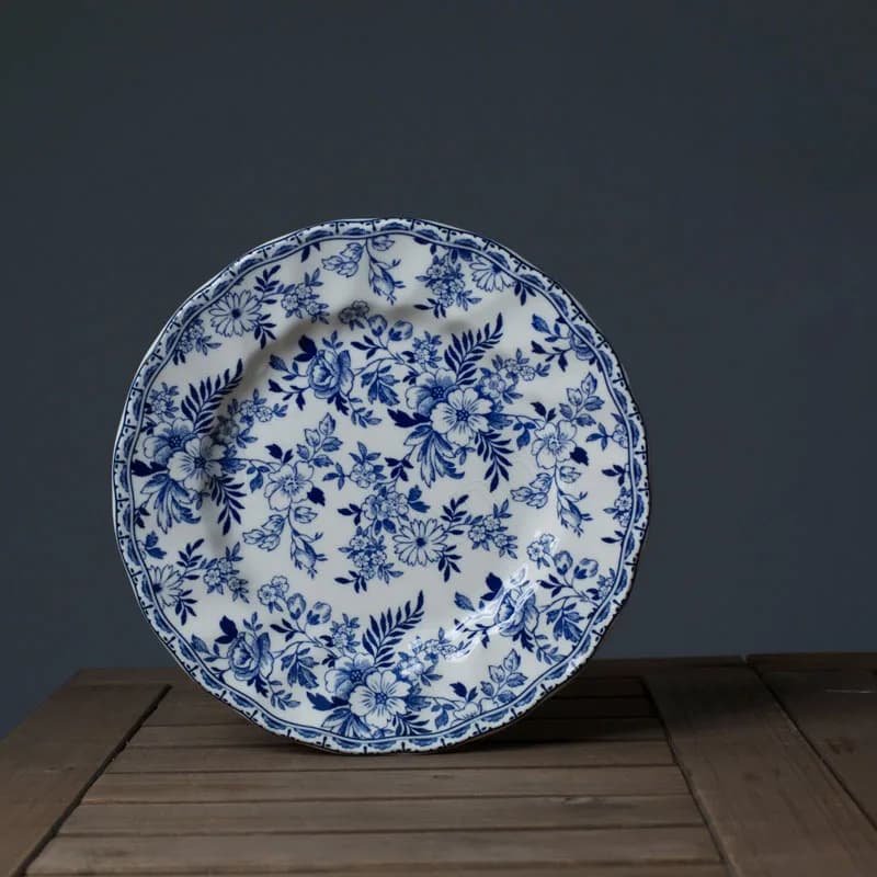 Blue and White Ceramic Dinner Plate Set
