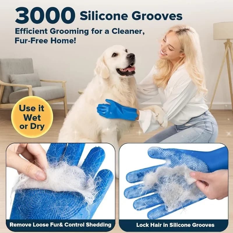 Dog Grooming Kit with Bath Gloves and Brushes
