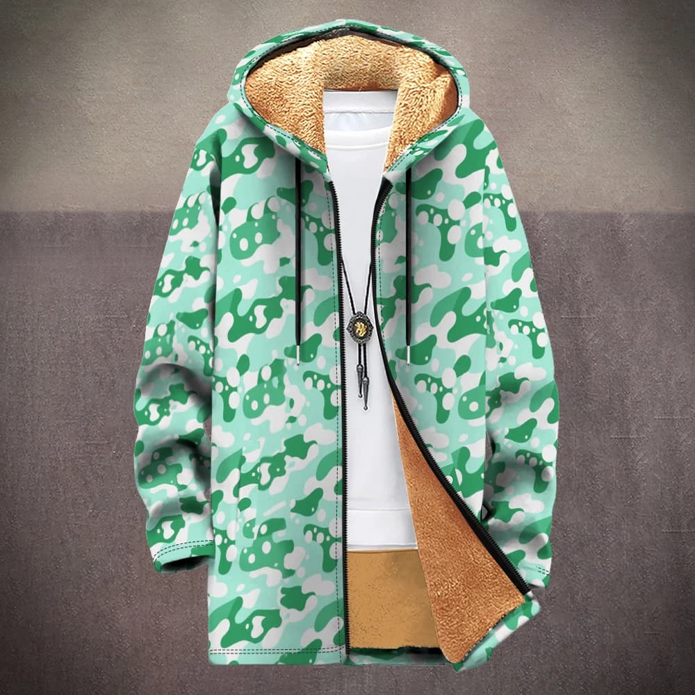 Camouflage Fleece-Lined Hooded Jacket