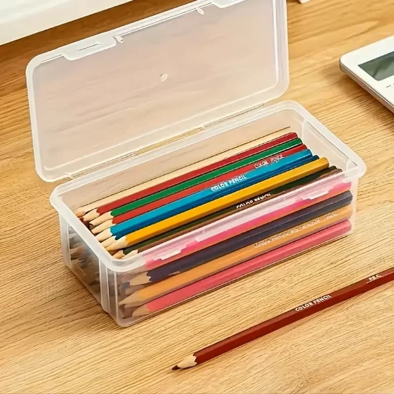 4 Large Transparent PP Storage Boxes with Lids, Used for Storing Office Supplies, Pencils, and Crafts