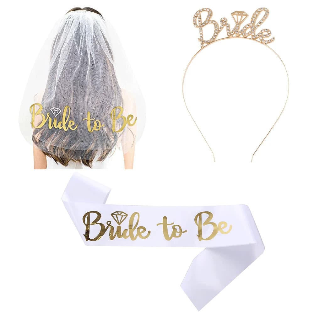 Rose Gold Bridal Veil Headband and Strap Set