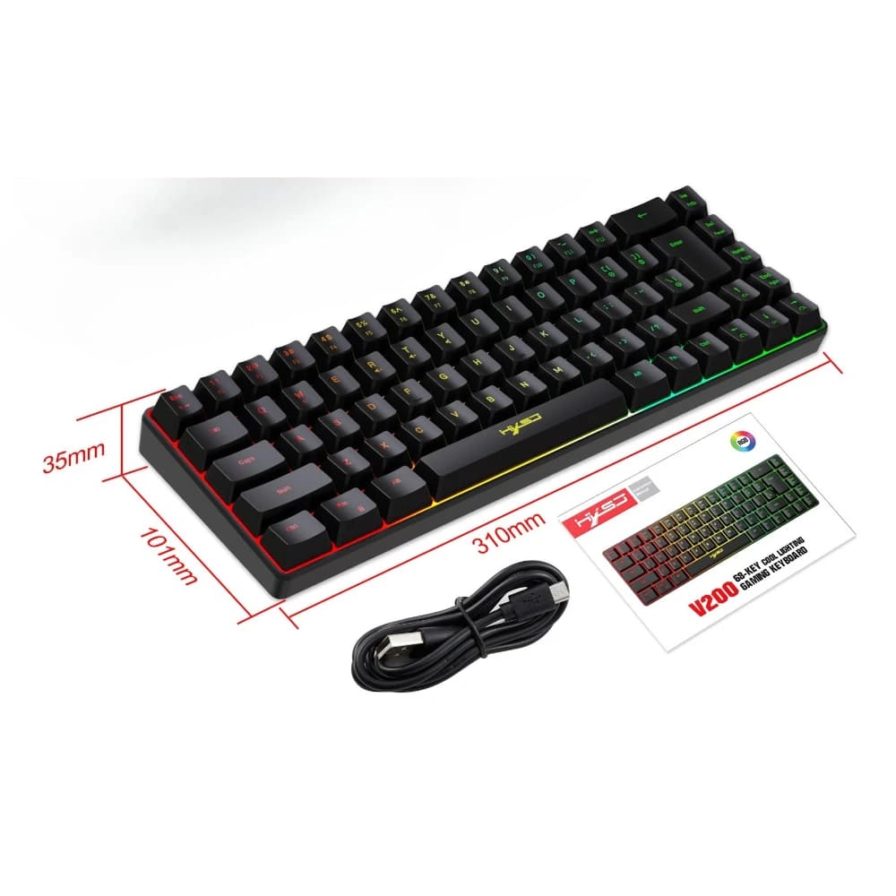 Teclado Gamer Color Game Film Keyboard 65% Key-Line Separation RGB Backlit Multi-Function Wired USB Keyboards Gaming PC Branco