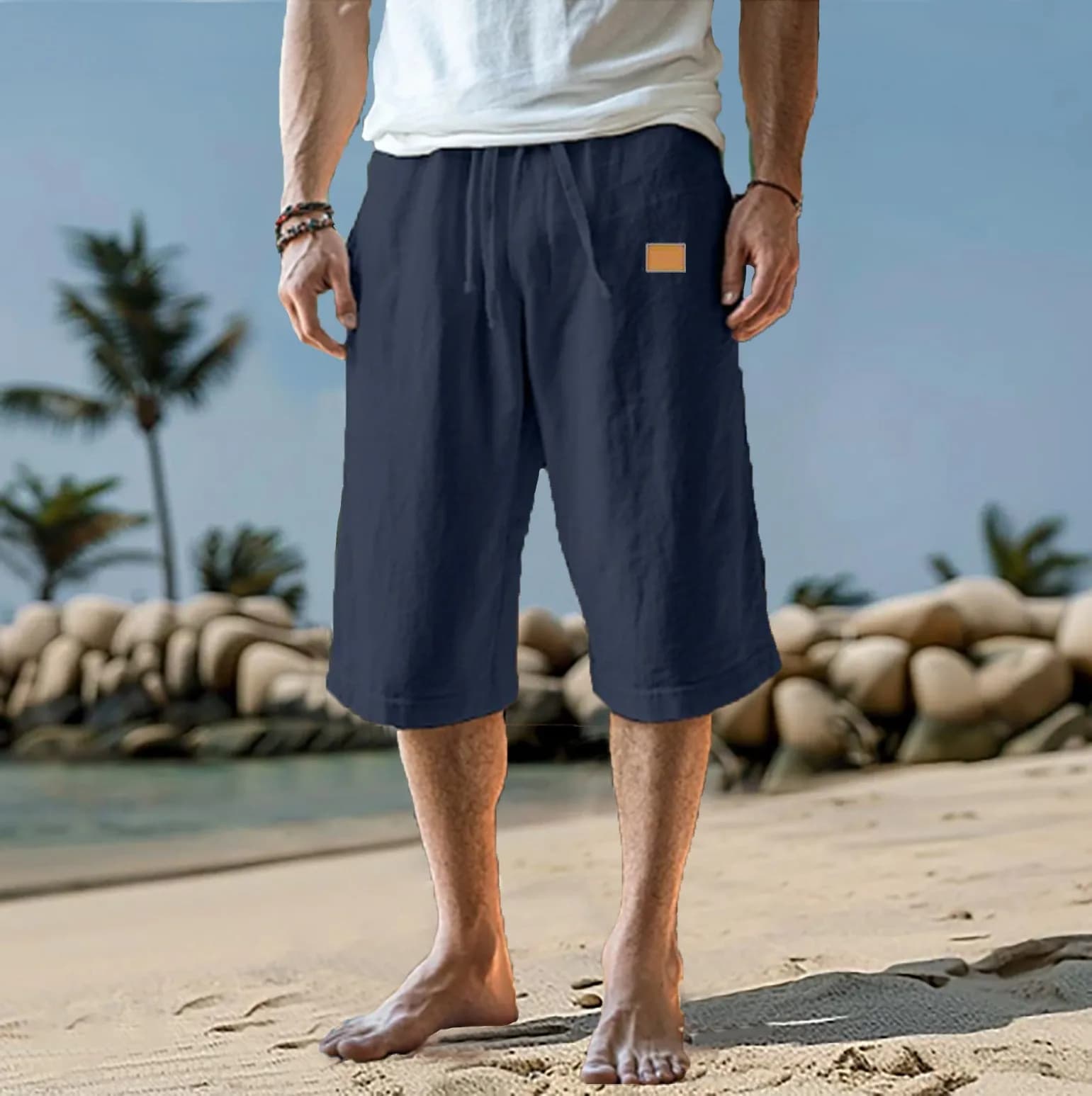 Men's Cotton Linen Capri Shorts