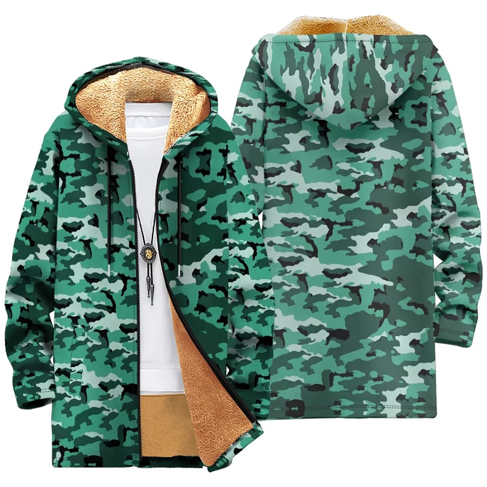 Camouflage Fleece-Lined Hooded Jacket