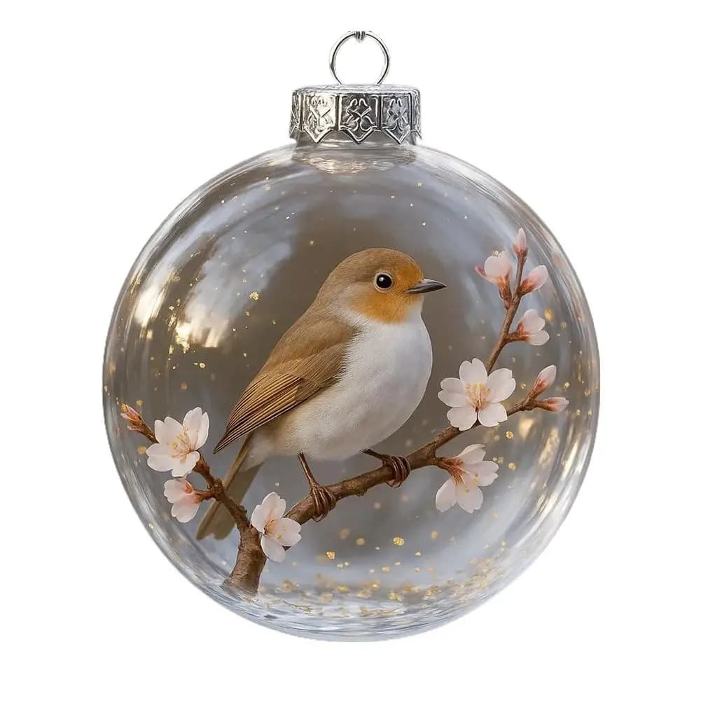 Cardinal Bird Crystal Clear Glass Ornaments Set