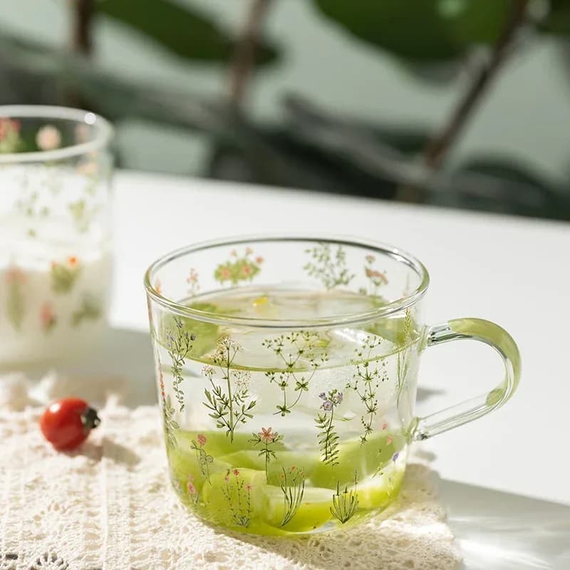 Glass Grass Pattern Drinking Mugs Set