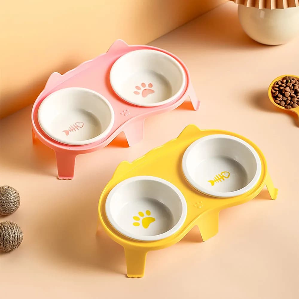 Ceramic Elevated Double Cat Bowl