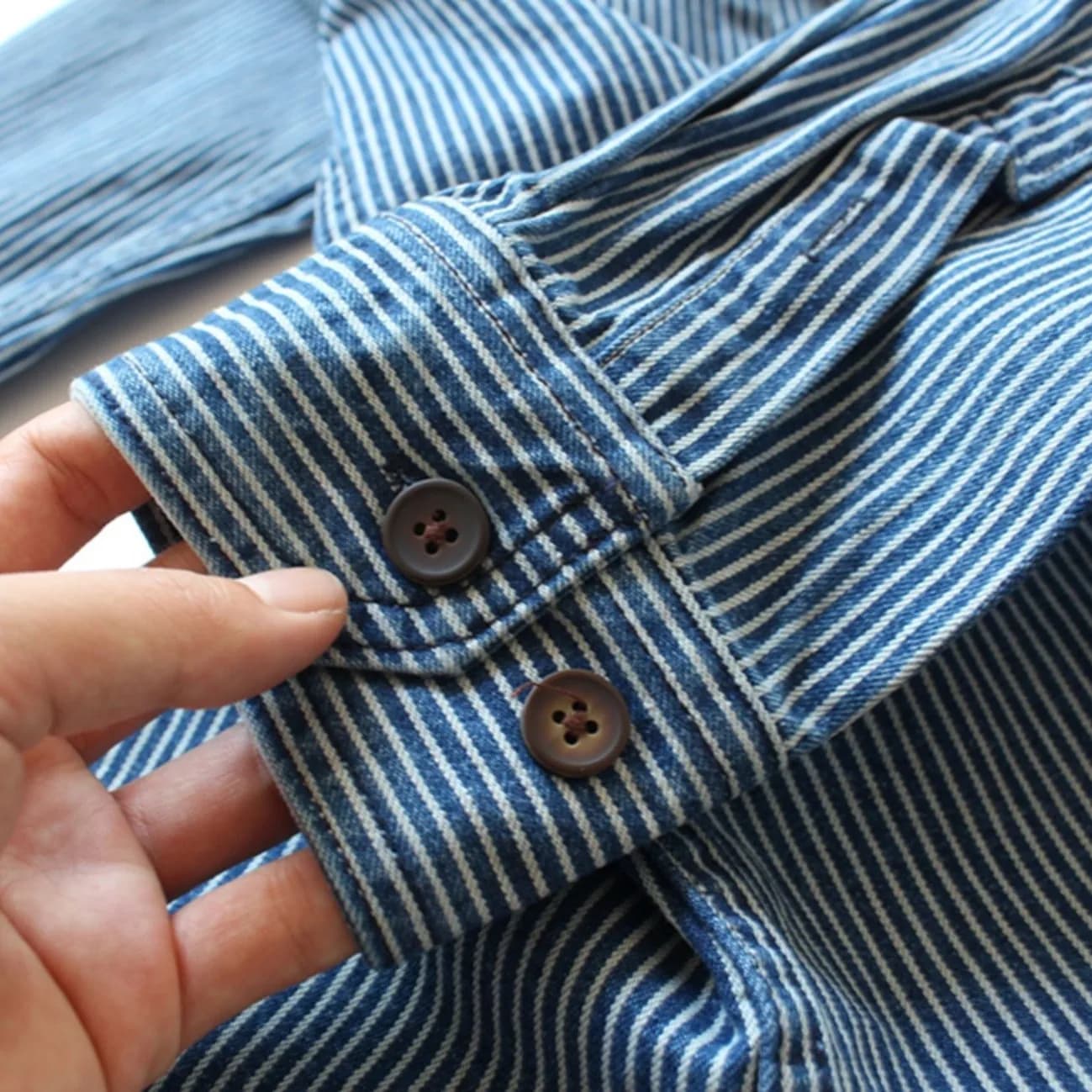 Vintage Washed Striped Denim Shirt Men's Loose Fit