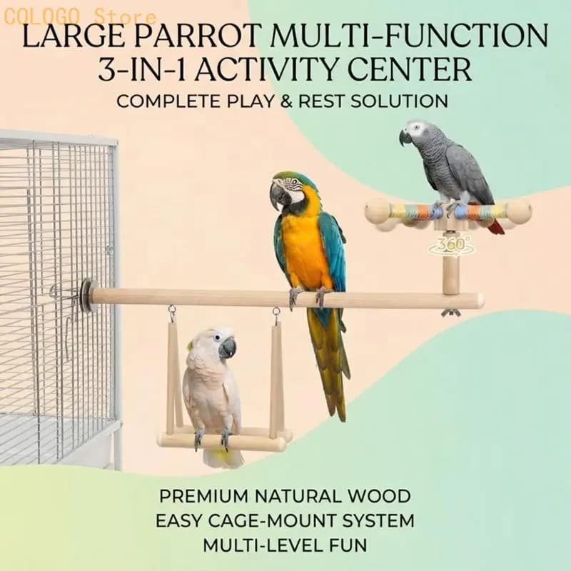 3-in-1 Bird Cage Perch Swing with Rotating Top
