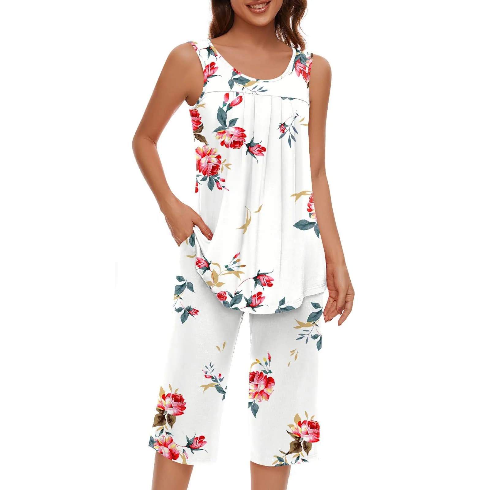Women's Sleeveless Tank Top and Capri Pants Sleepwear Set