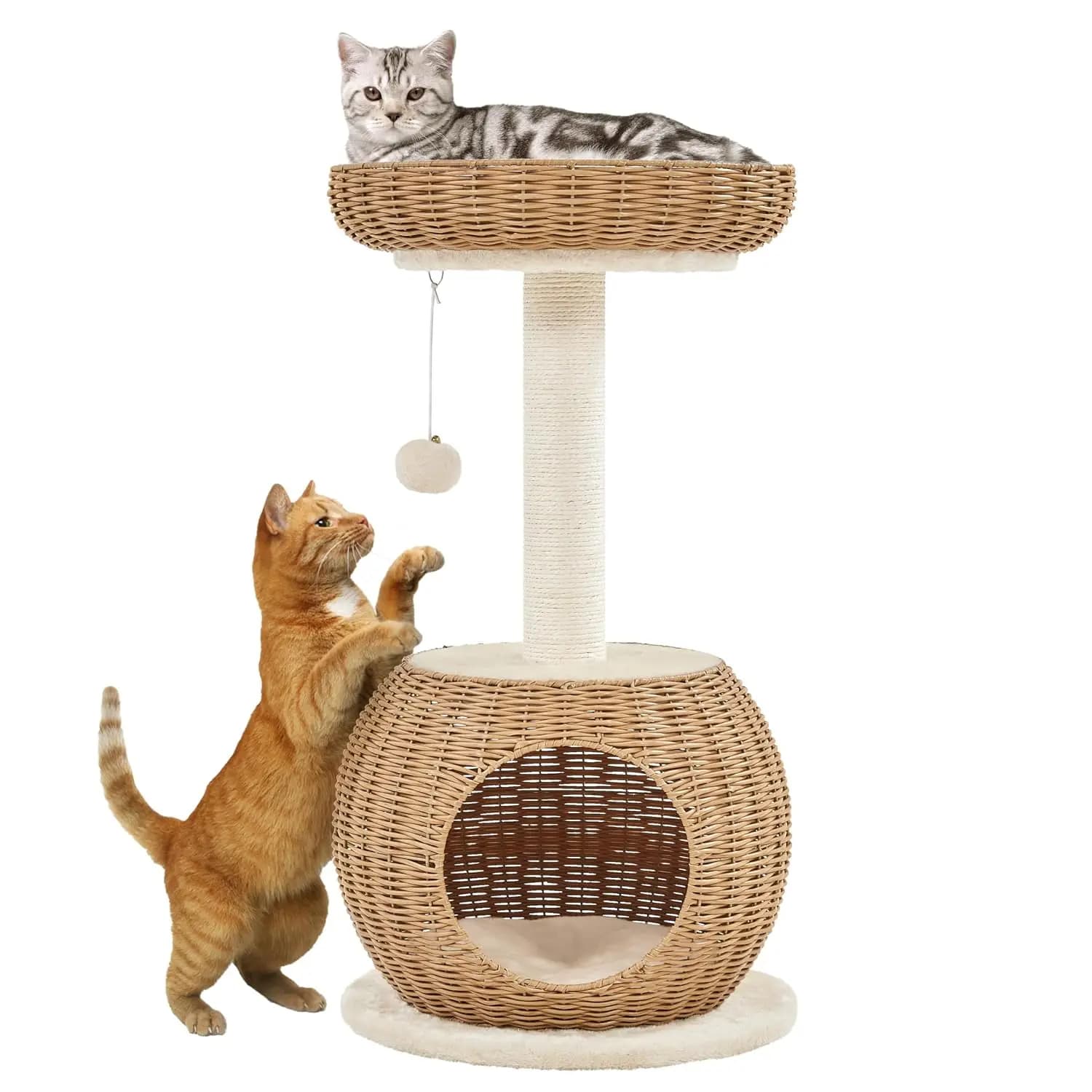 Small Boho Cat Tree with Rattan Perch