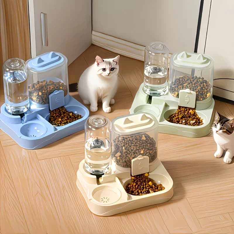 2-in-1 Large Pet Feeder & Water Dispenser, Dry Wet Separation, Durable Plastic, Transparent, No Battery, For Cats Dogs Travel
