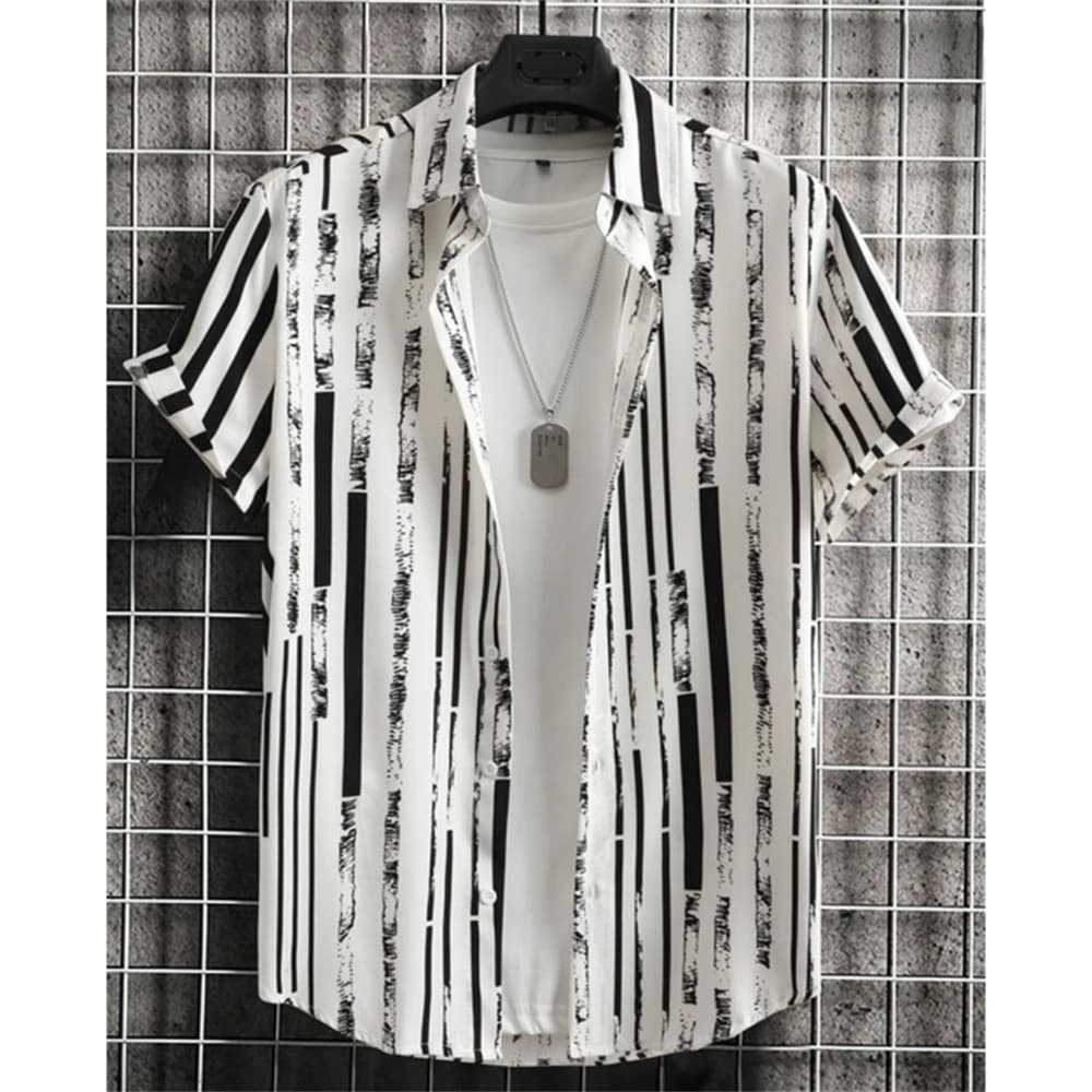 Men's Hawaiian 3D Striped Short Sleeve Shirt