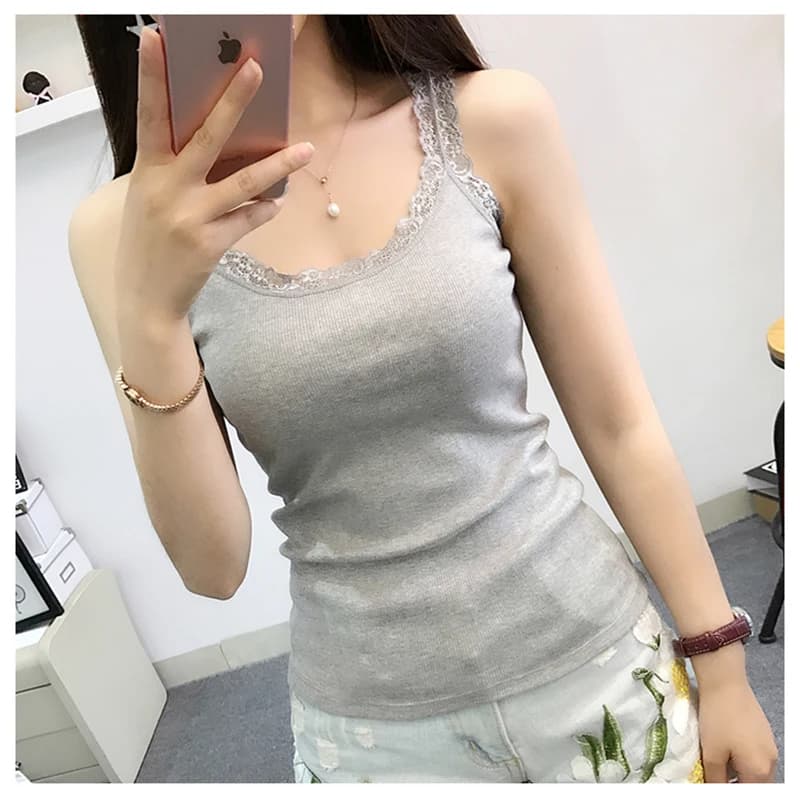 Women's Cotton Tank Top With Lace Trim