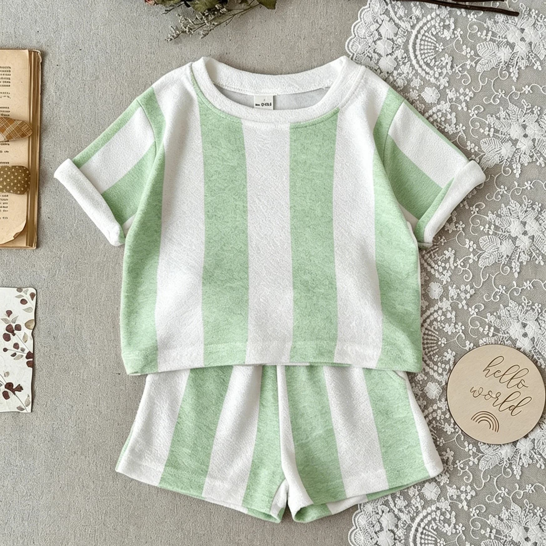 Kids Striped Short-Sleeve T-Shirt and Shorts Set