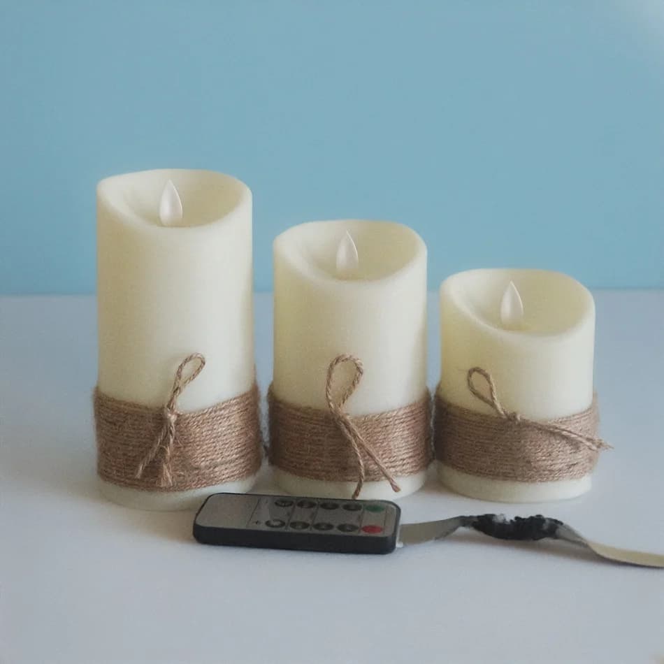 LED Candles with Dancing Flame,Vintage Rope String Wrapping,Battery Operated or USB Rechargeable Option,Ambiance Lamp, 3 PCs/Set
