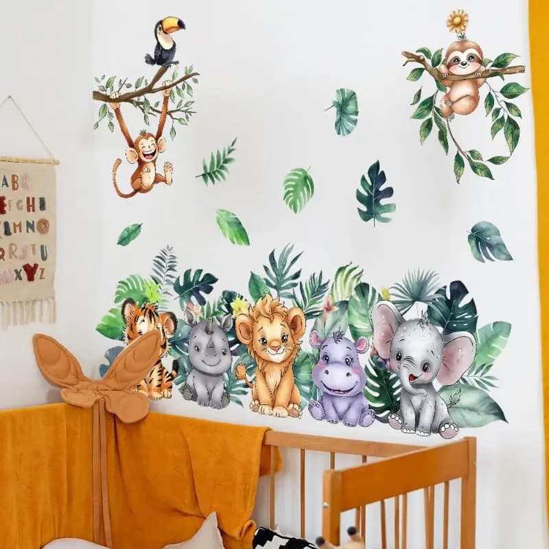 Kids Rooms Adhesive Murals Forest Animals Charming Decor for Boys and Girls