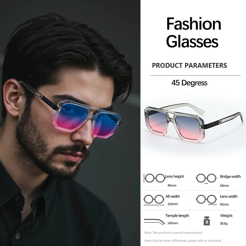 Sunglasses Men Art Geometry Double Frame Glasses Double Beam Glasses Square Frame Modern Minimalist Commuting Items