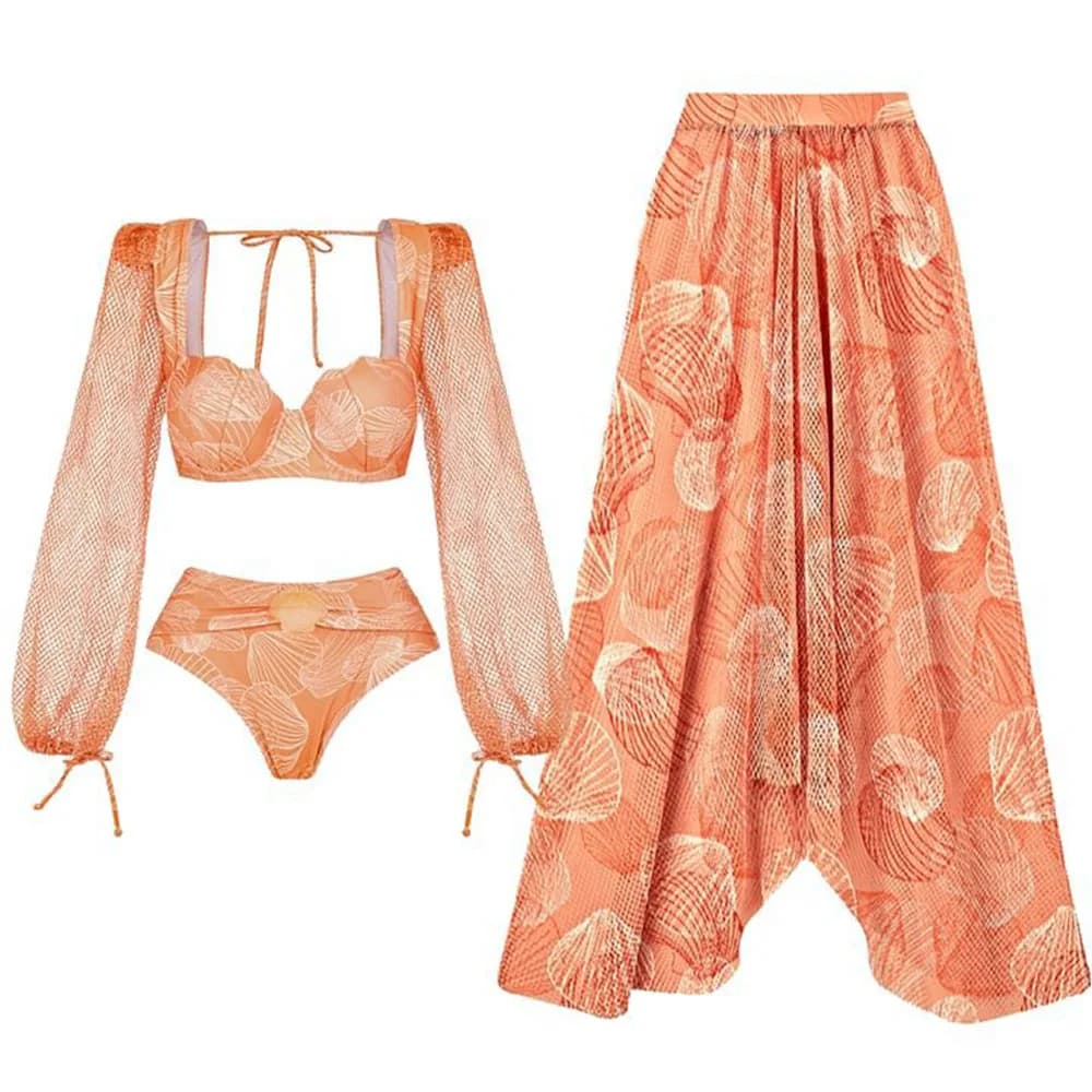 Women's Ruffle Splice Print Bikini With Skirt