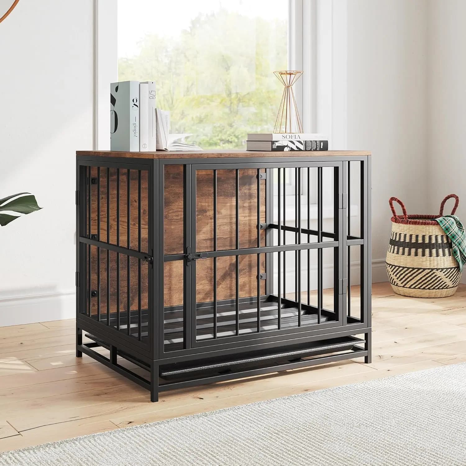 Wooden Dog Crate Furniture with Removable Tray