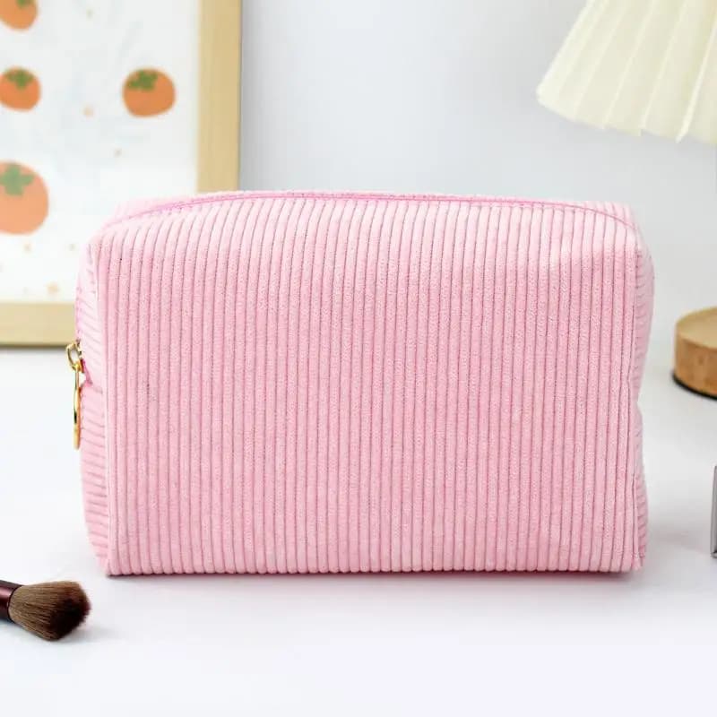 Toiletry Bag for Travel Corduroy Cosmetic Organizer with Sanitary Pad Pouch Cute Design for Women
