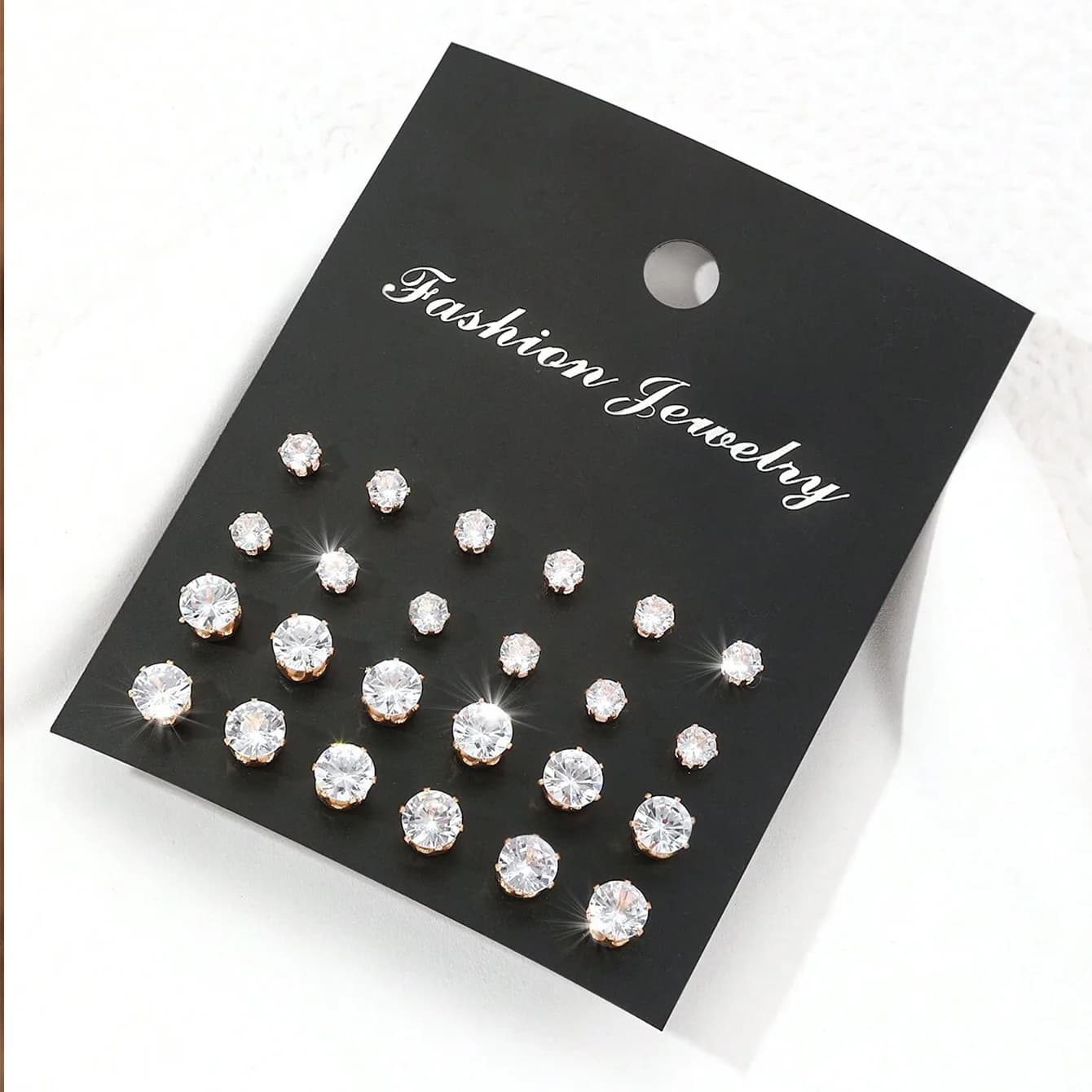 Zirconia Stud Earrings Set, 12 Pairs