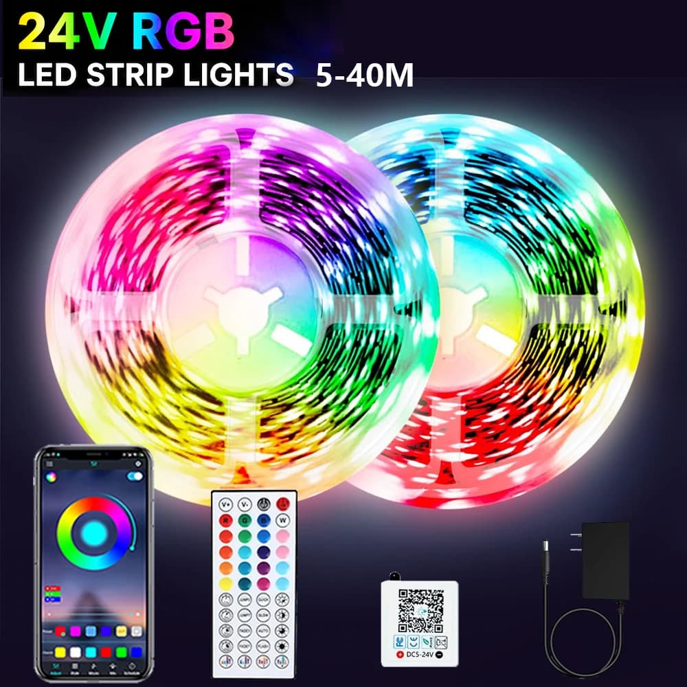 LED Strip Lights 24V RGB Lights Strip Color Changing Bluetooth App Control Music Sync for Room Decor with Remote & Power Supply
