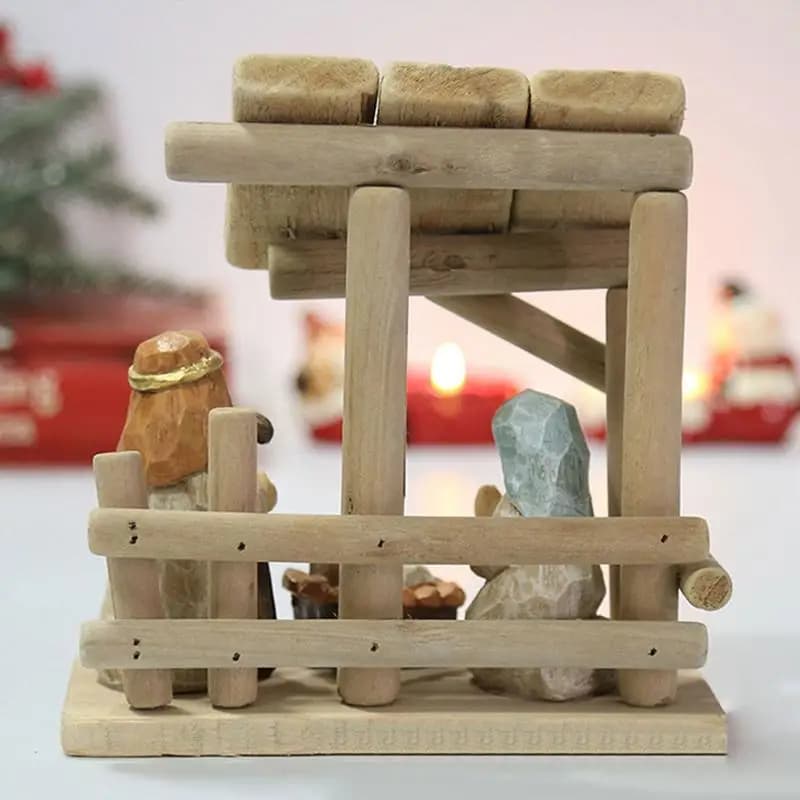 Hand-Painted Wooden Nativity Scene Ornament