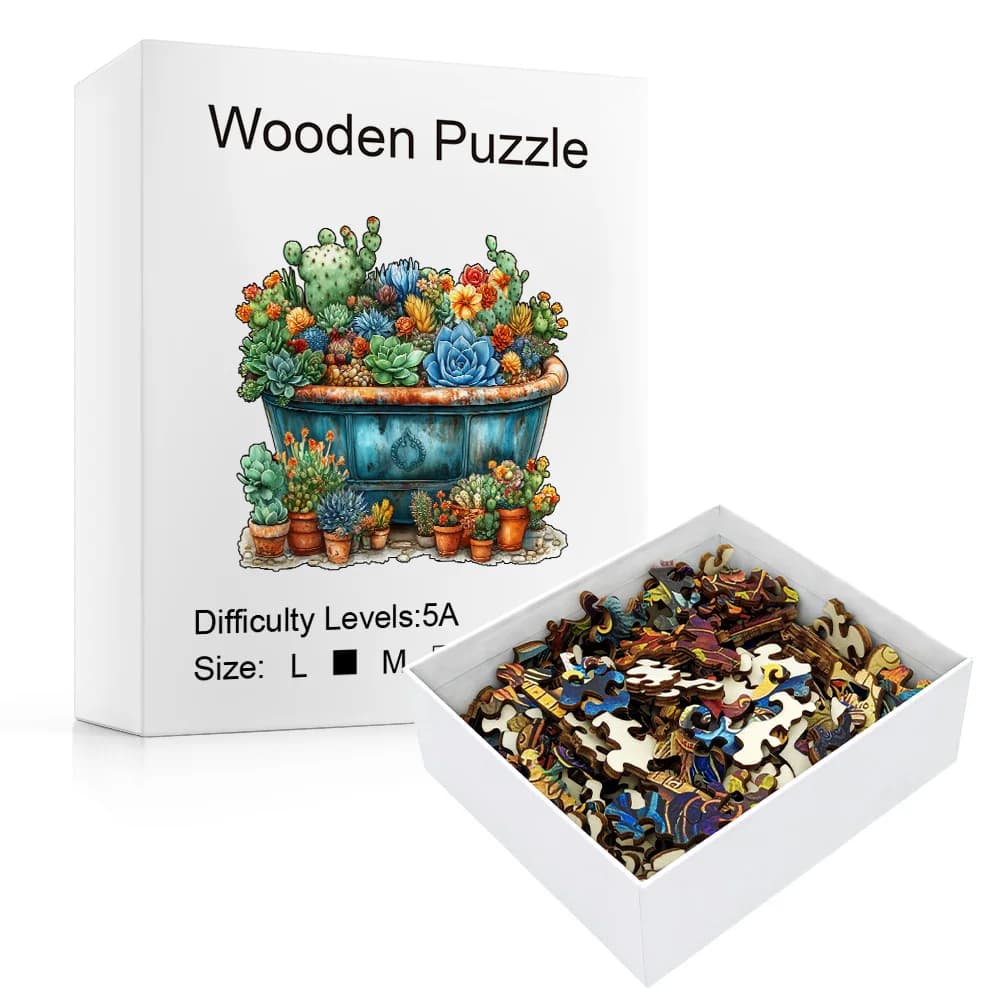 Wooden Puzzle with Animal and Succulent Shapes