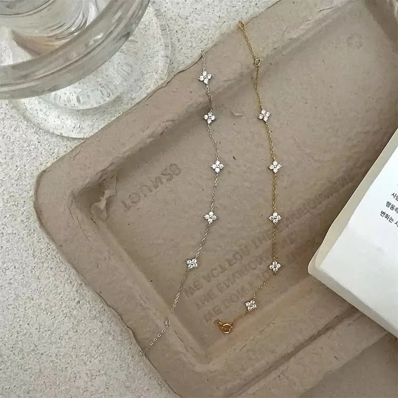 Crystal Four Leaf Flower Gold Stainless Steel Bracelet