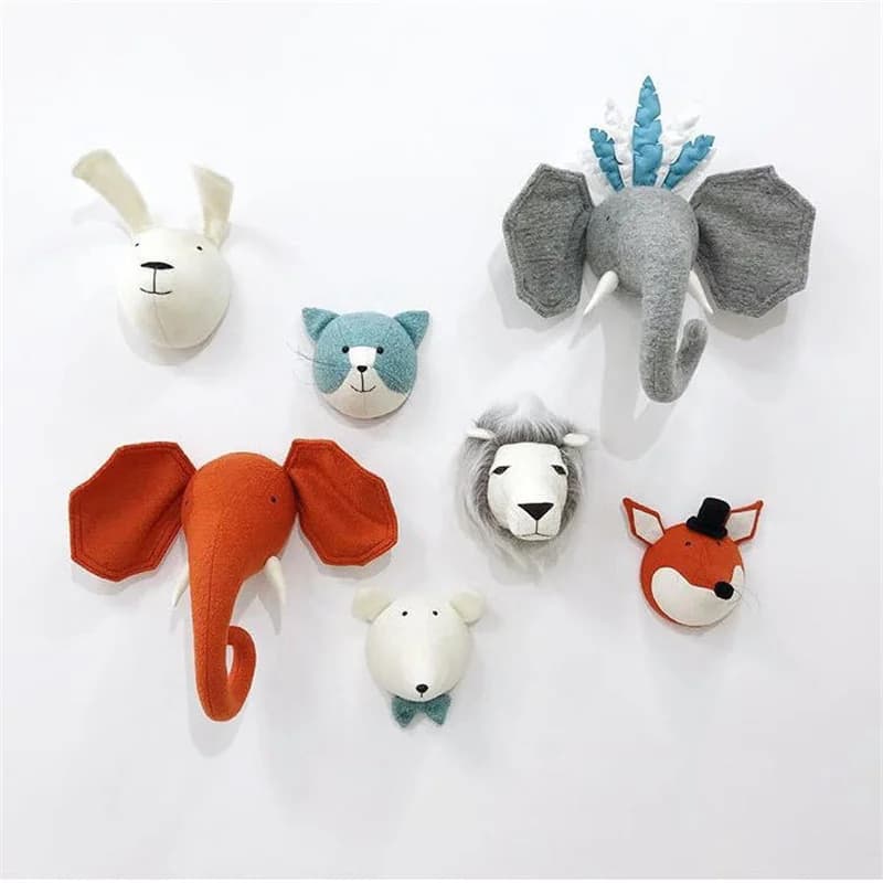 Kids Room Decoration 3D Cartoon Animal Head Wall Hanging Decor Elephant Deer Unicorn Stuffed Toys For Children Bedroom Decor