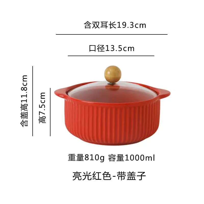 Ceramic Bowl with Glass Lid Stockpot