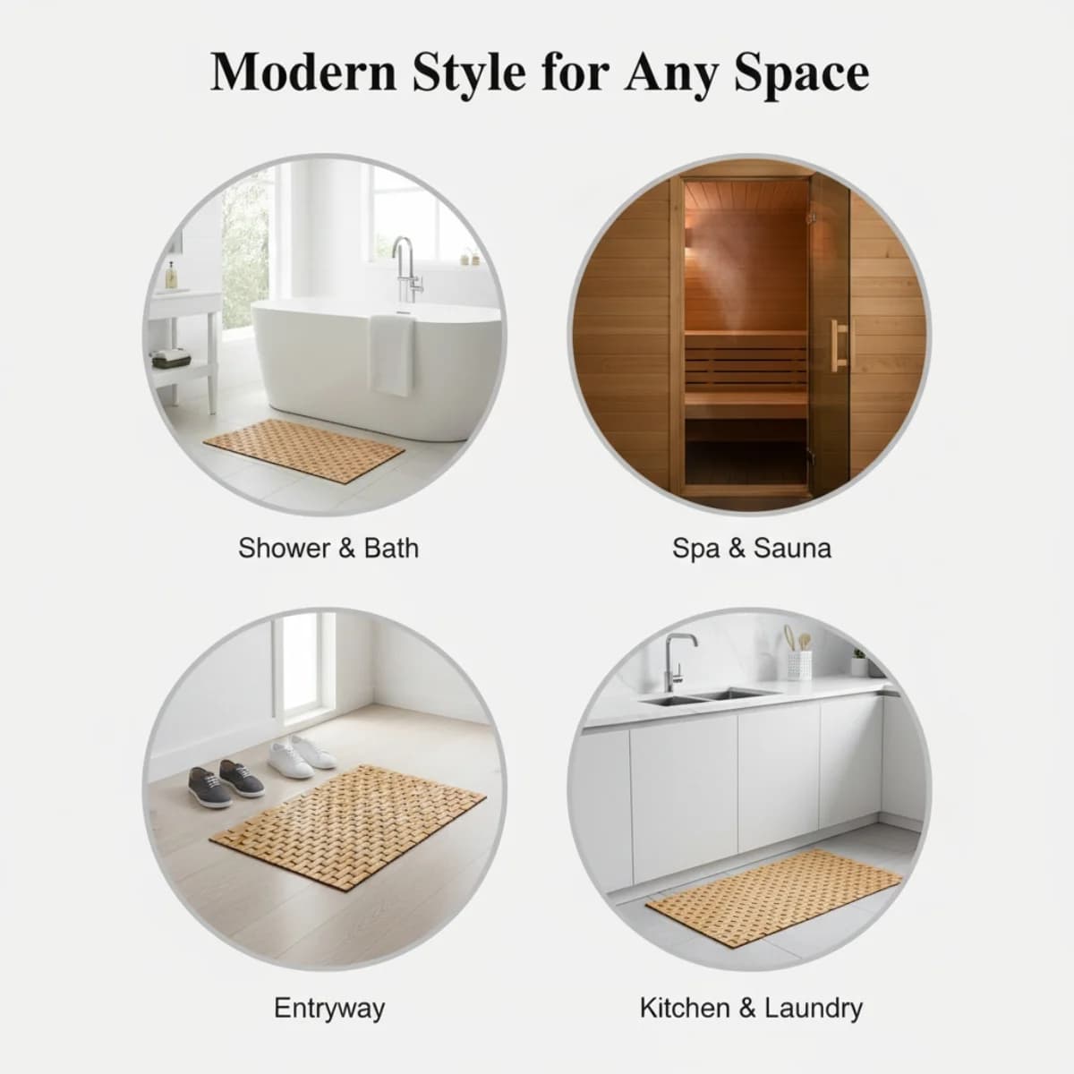 Bamboo Bath and Shower Mat with Non-Slip Base