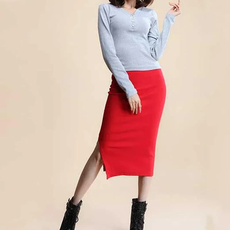 Women's Black Pencil Skirt Wool Rib Knit
