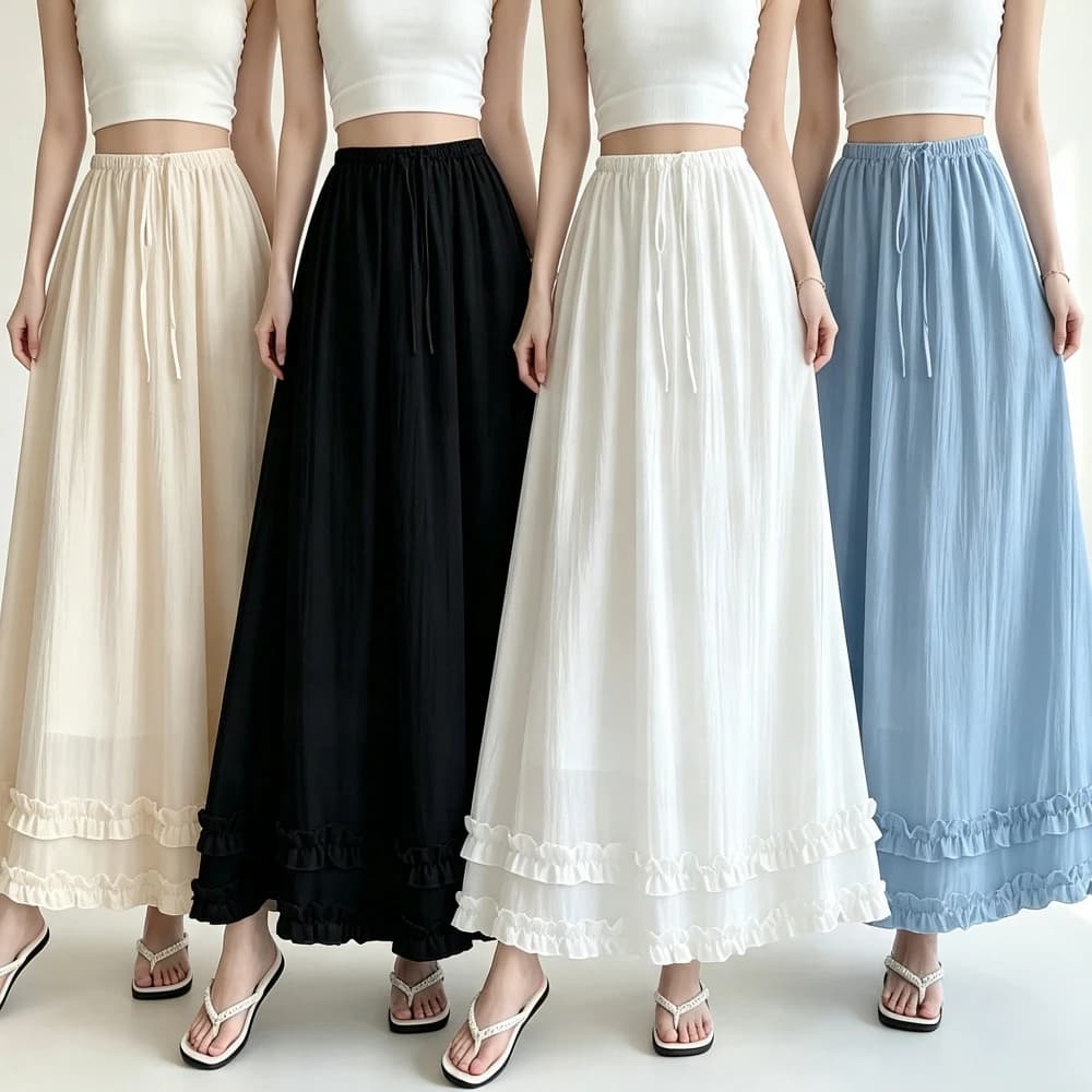Women's Casual A-Line Maxi Skirt with Ruffles