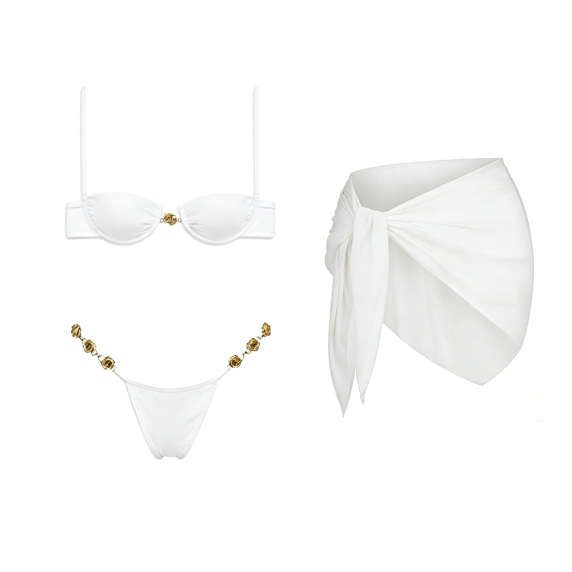 White Halter High-Leg Bikini With Skirt