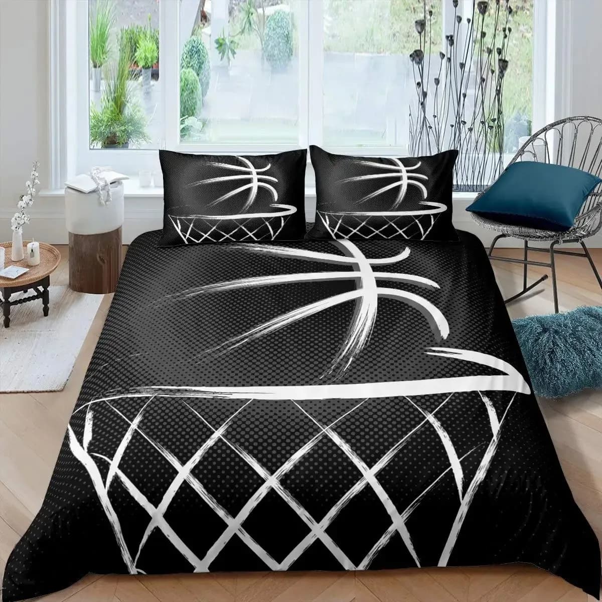 Basketball Bedding Sets,Polyester 3D Cartoon Boy's Duvet Cover Bedspread Pillowcase Bed Clothes Children Boys Bed Bedroom Sets