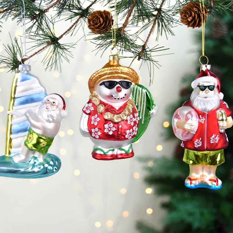 Glass Painted Coconut Tree Christmas Ornaments