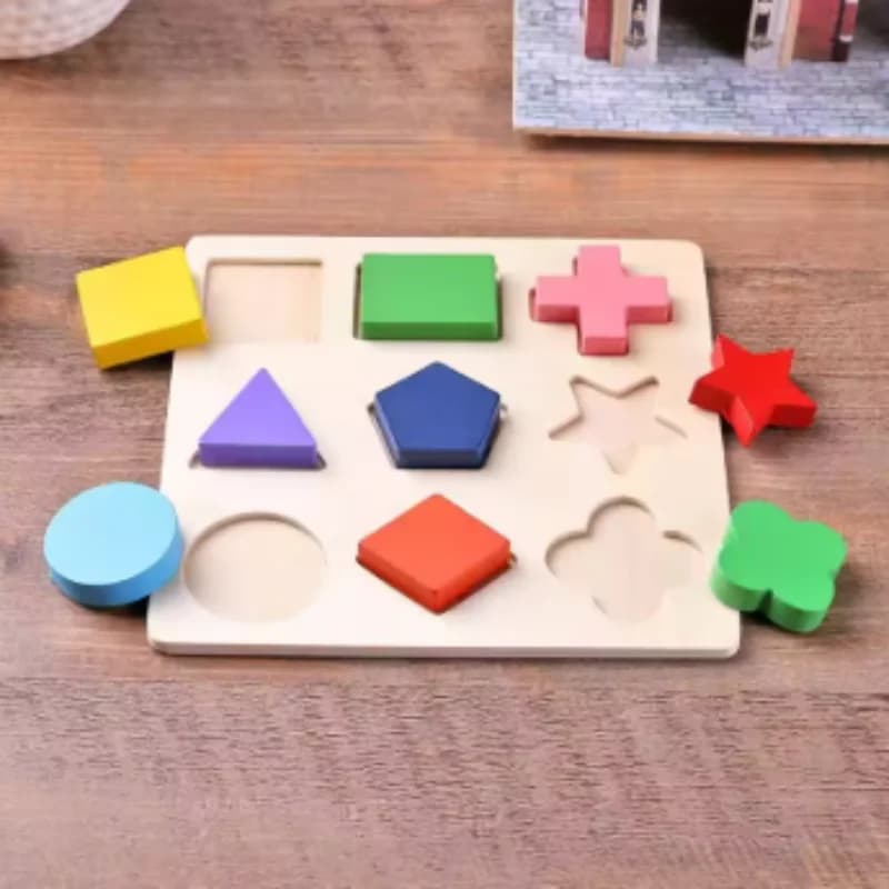 Wooden Geometric Blocks Shape Sorting Puzzle