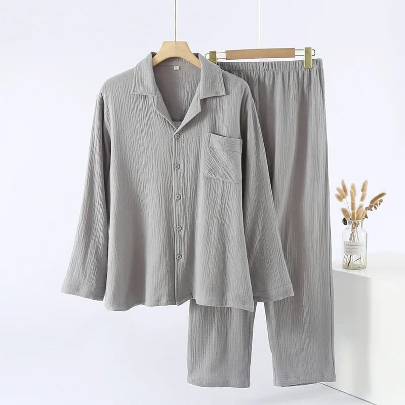 Men's Cotton Double-Layer Cardigan Sleepwear Set