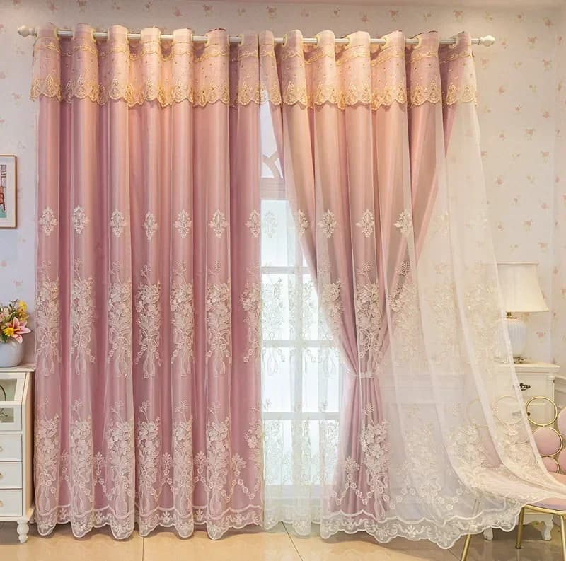 Embroidered Blackout Curtain Panel with Sheer Tulle