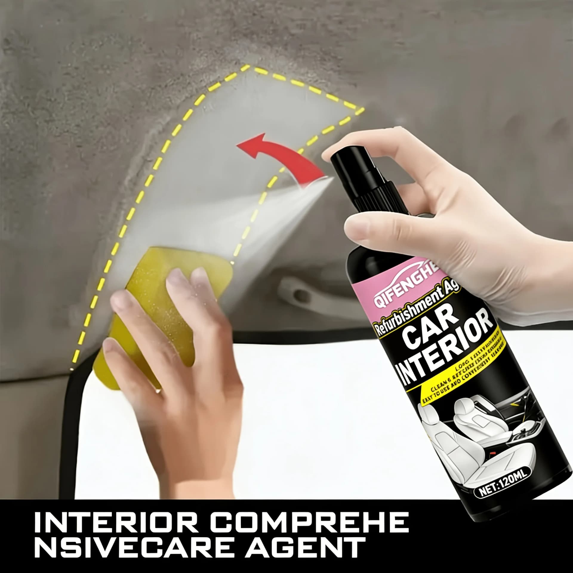 4.06oz Car Interior Cleaner, Seat Polish & Conditioner, Rinse-Free Stain Remover, Headliner Restorer, Multi-Purpose Auto