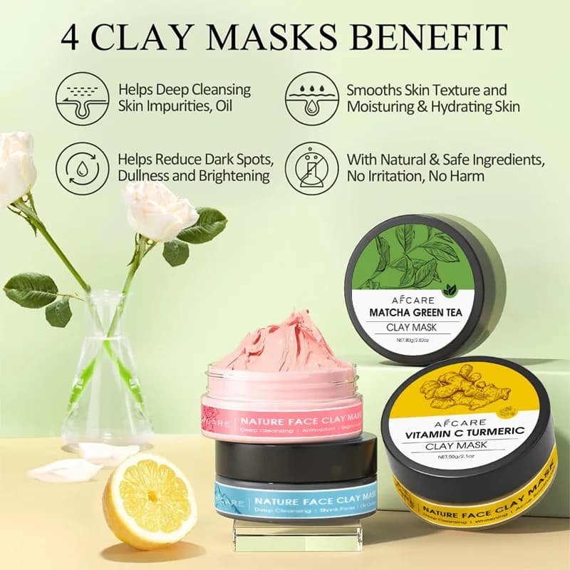 Clay Face Mask Set, 4 Pack