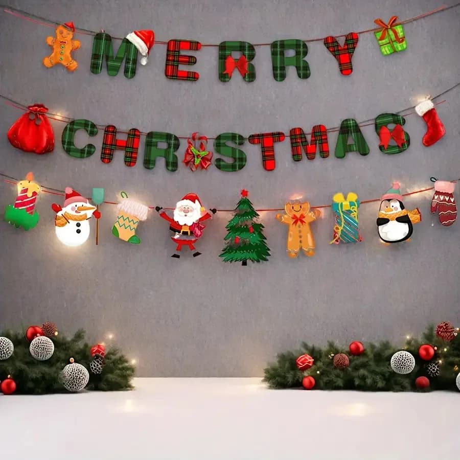 1 Set Christmas Party Decoration-Merry Christmas Banner and Holiday Background Decorations,Festive Hanging Ornaments for Home.