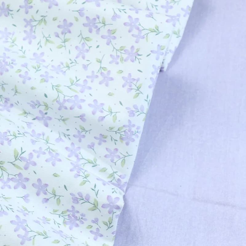Purple Floral Cotton Twill Fabric by the Meter